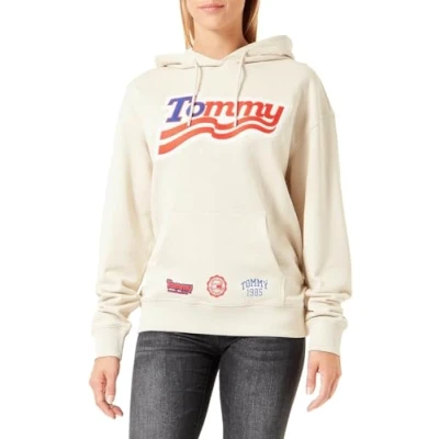 Imagen de Tommy Jeans TJW Relaxed Hoodie DW0DW17689 Sudaderas con Capucha, Beige (Newsprint), M para Mujer