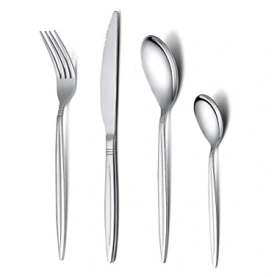 Imagen de HOMQUEN Juego de Cubiertos para 24 Piezas, Utensilios Acero Inoxidable Servicio 6, Acabado Espejo, Apto Lavavajillas (Plateado)