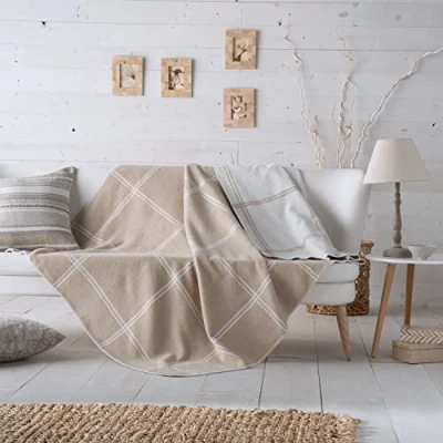 Imagen de VIALMAN Manta Multiusos, Fular Cubre Sofá Nature 3 150 x 200 Color Beige Plaid