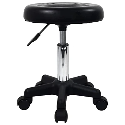 Imagen de FURWOO Taburete Giratorio Redondo con Ruedas PU Leahter Altura Ajustable Salón de SPA Masaje Negro