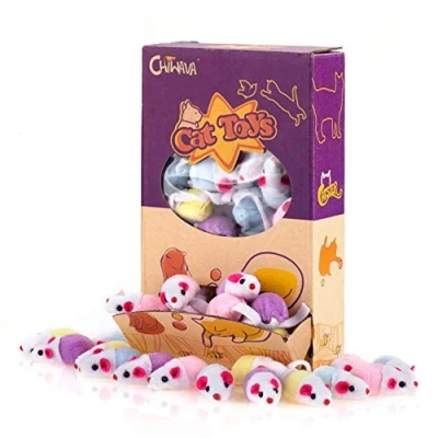 Imagen de Chiwava 36 Piezas 11,5 cm Juguetes para Gatos pequeño traqueteo Ratones Lindo Color Doble Ratón Gato Gatito Interactivo, Colores Variados