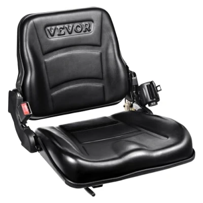 Imagen de VEVOR Asiento Universal para Carretilla Elevadora, Plegable Tractor con Respaldo Ángulo Ajustable, Cinturón de Seguridad Retráctil, Elevadora 6 Ranuras