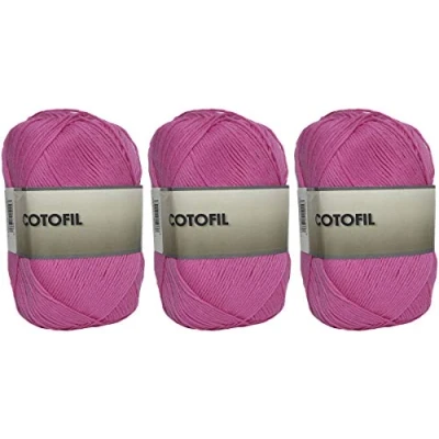 Imagen de Hilo Ovillo de Cotofil 100% Algodón perfecto para DIY y tejer a mano (Color Fucsia 100 g, aprox. 250 metros Pack 3 pcs)