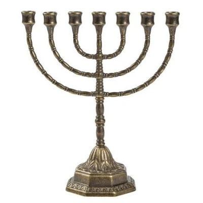 Imagen de Candelabro Menorah latón bruñido 7 brazos grande judío