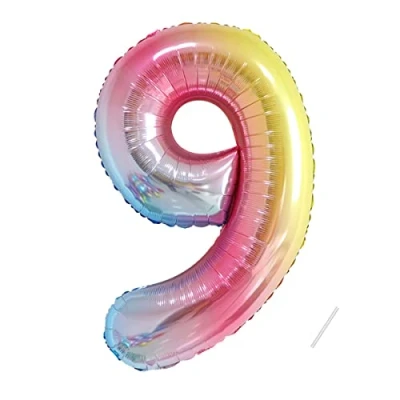 Imagen de Globos de Cumpleãnos 9 Arcoiris,101 CM Globo Numeros Gigantes Grandes Decoracion,Globo Numero 9,Globos Niño Niña Adultos,Vuelan con Helio