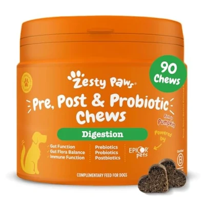 Imagen de Zesty Paws Masticables probióticos para Perros Suplementos digestivos el Tratamiento de la diarrea y Cuidado General Golosinas Suministros Salud 90 Piezas