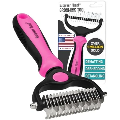 Imagen de Maxpower Planet cepillo para perro Herramienta desmaterada a doble cara gatos quitapelo, pelo largo de subpelo Peine Rosa