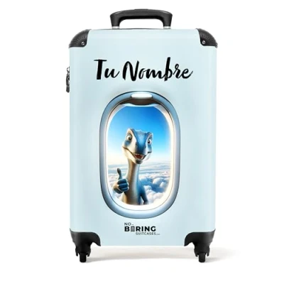 Imagen de NoBoringSuitcases.com Maleta Infantil, Maletas de Viaje Cabina, Infantil Niño, Niños con Ruedas, Personalizada (Dino Azul Claro, 55x40x20 cm)