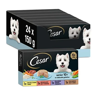 Imagen de Cesar Comida Húmeda para Perros Senior, Selección Carnes Mixtas, Multipack (Pack de 6 x 4 Tarrinas 150g)