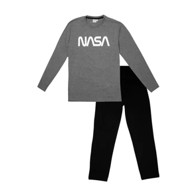 Imagen de NASA pijama para hombre Conjunto de manga larga con pantalón gris/negro, Gris y negro., L