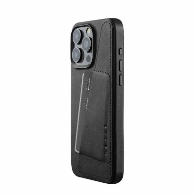 Imagen de Mujjo funda de piel para cartera iPhone 15 Pro Max negro