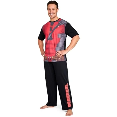Imagen de Marvel Deadpool and Wolverine Pijama Invierno Set para Hombre Regalos Hombres y Adolescentes (Negro/Rojo Deadpool, M)