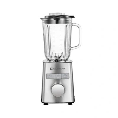 Imagen de Muller Kitchen MK 6065 Batidora de vaso (1000W, Jarra Cristal 1,5L, Cuchilla INOX 6 filos, 3 programas automáticos, 5 velocidades variables, Picadora hielo, Carcasa INOX)