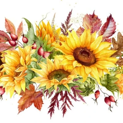 Imagen de 20 servilletas de papel con diseño girasoles en hojas otoño, para decoración mesa, diseño. También decoupage y (33 x 33 cm)