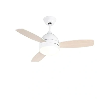 Imagen de Qazqa Moderno Ventilador de techo con luz y mando a distancia blanco ROTAR Madera/Acero/Plástico Redonda Adecuado para LED Max. 2 x 10 Watt