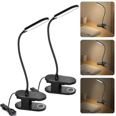 Imagen de Aigostar luz de lectura, Lámpara lectura LED con clip y brazo flexible ajustable en 360, cama cable, 3 modos brillo, protección ocular, 4000 K, Negro, 2pcs