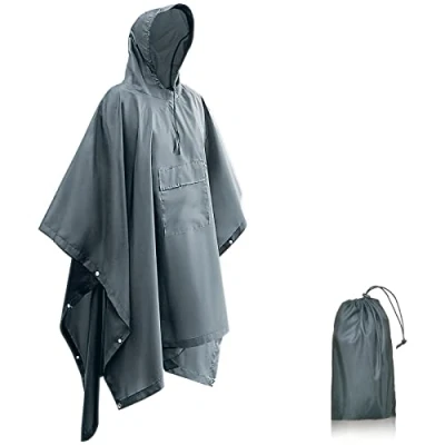 Imagen de Poncho Impermeable Chubasquero de Lluvia, 3 en 1 Hombre Mujer Impermeable/Toldo Manta/Estera Camping, Portátil con Capucha para Camping Trekking Senderismo