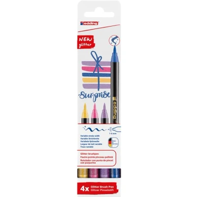 Imagen de Edding 1340 Pack de 4 Rotuladores con Purpurina Multicolor Punta Pincel 1 6 mm