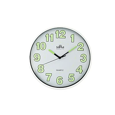 Imagen de MPM Quality Lumini Wall Clock Reloj de Pared con luminiscencia, Movimiento Cuarzo Barrido, Blanco/Verde, decoración Pared, diámetro 247 x 45 mm, diseño Redondo, Moderno para