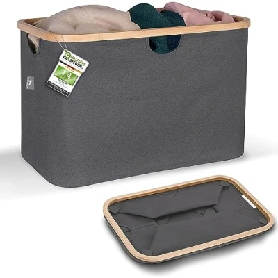 Imagen de HENNEZ Cesta Almacenaje Plegable para Estantería Kallax 60L Ropa Sucia de Bambu Negro Cesto Cajas Múltiusos Organizador Juguetes Caja Organizadora