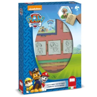 Imagen de Multiprint Box 4 Sellos para Niños Paw Patrol, 100% Made in Italy, Set Persolanizados, en Madera y Caucho Natural, Tinta Lavable no Tóxica, Idea de Regalo, Art.27903
