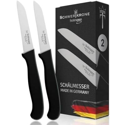 Imagen de Schwertkrone Juego de 2 cuchillos rectos para verduras, afilados, cocina, cuchillo pelar, multiusos acero inoxidable, hoja fina 7,6 cm, apto lavavajillas