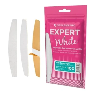 Imagen de STALEKS PRO Recambio de limas uñas con base soft foam adhesivas desechables blancas forma media luna. Expert 40, 30 uds (Grano 100)