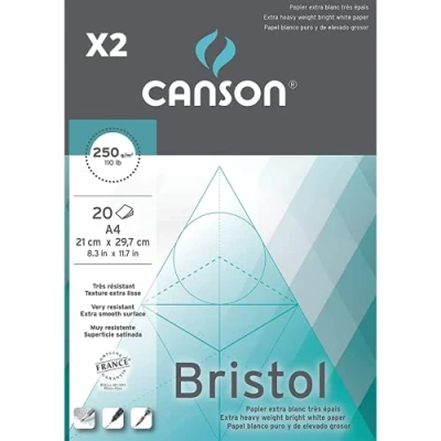 Imagen de Pack 2 Bloc Encolado, A4, 20 Hojas, Canson Bristol Satinado 250g