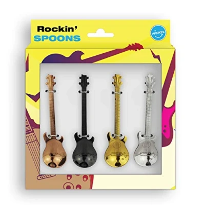 Imagen de Winkee Juego de 4 cucharillas café para guitarra, elegantes cucharas con aspecto multicolores, espresso, huevos, acero inoxidable, regalo