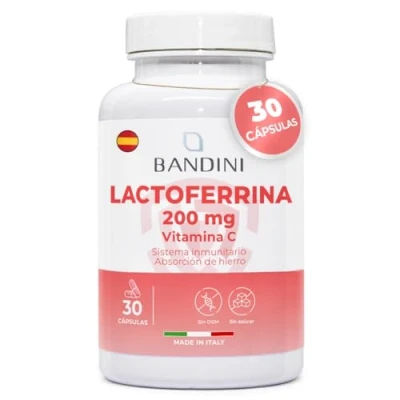 Imagen de Bandini® LACTOFERRINA PURA 200mg Immuno de Lactoferrin por CÁPSULA (30 Cápsulas) Alta Dosis con Vitamina C Antioxidante Natural para el Sistema Inmunitario Regula la Absorción del Hierro
