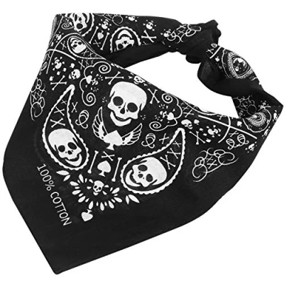 Imagen de TRIXES Pañuelo Negro de Doble Faz Diseño Calavera con Borde a Cuadros Algodón 100%