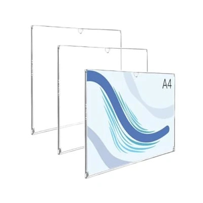 Imagen de Danieli Store Kit de 3 Soporte Policarbonato A4 Resistente para Pared. Expositor Pared Transparentes con Adhesivo Superficies Duras. Porta Carteles Apertura 180. Antirrayas