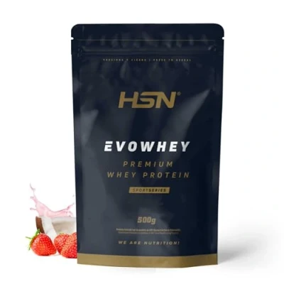 Imagen de HSN Evowhey Protein Fresa Coco 500g = 17 Tomas por Envase Concentrado de Proteína Suero 100% Whey Concentrate (WPC) No GMO, Vegetariano, Sin Gluten ni Soja