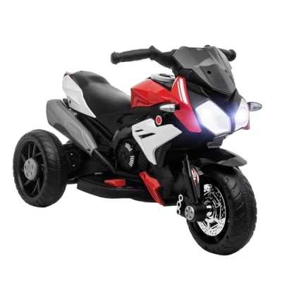 Imagen de HOMCOM Moto Eléctrica Infantil con 3 Ruedas Trimoto para Niños de +3 Años Batería 6V Recargable Funciones Música Bocina Faros 86x42x52 cm Negro y Rojo
