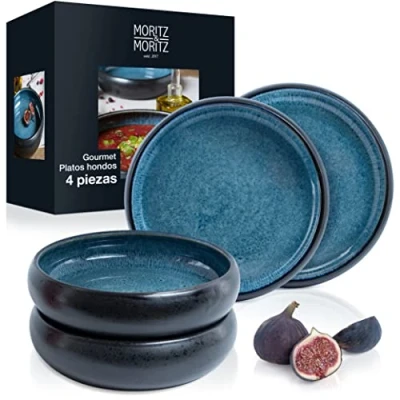 Imagen de Moritz &amp; Solid Juego de 4 platos hondos gres (19 cm, para sopa, pasta, ensalada o cereales)