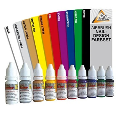 Imagen de Set de 10 COLORES AIRBRUSH para diseño uñas Pintura aerógrafo uñas, también apta TATUAJES AEROGRAFO, AEROGRAFO MODELISMO disolubles en agua