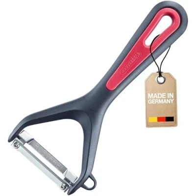 Imagen de Westmark Pelador de verduras y espárragos Con cortador, Gallant, Cuchilla acero inoxidable, protección la hoja, Color: negro/rojo, 2907220