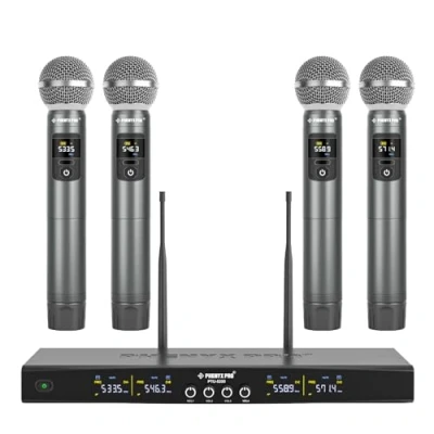 Imagen de Phenyx Pro Wireless Microphone System, UHF Mic Set con 4 micrófonos inalámbricos, 4x25 Frecuencias Ajustables, dinámicos para Cantar, Karaoke, DJ (PTU 5200)