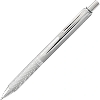 Imagen de Pentel Bolígrafo Energel retráctil con punta de bola y cuerpo metálico plateado, Escritura en color negro 1 unidad, plata, 5.000 (BL407 A)