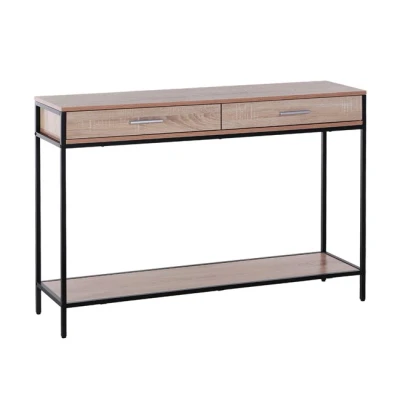 Imagen de HOMCOM Consola Estrecha para Recibidor Mesa Auxiliar Puerta de Entrada 120x30x81.5 cm Estilo Industrial Imitación Roble