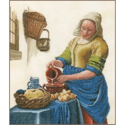 Imagen de LANARTE Zählmusterpackung Milchmädchen Leinen Kit de Punto Cruz, diseño Dama Leche (Lino), Cotton, Colores Variados, ca. 36 x 45 cm / 14,4&quot; 18&quot;