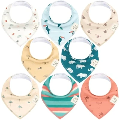 Imagen de Pack de 8 Pañuelos Triangulares Bebé Niño, Niña Baberos Bandana Unisex, Bandanas Súper Absorbentes, Algodón Orgánico, para Bebés, Baba (Wildscape)