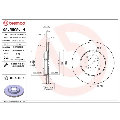 Imagen de BREMBO COATED DISC LINE 09.5509.11 Disco de freno 262 21 4 ventilación interna revestido con tornillos HONDA: CIVIC 6 Hatchback, CRX 3