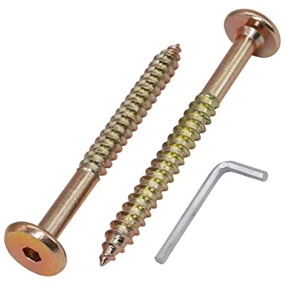 Imagen de SKIR&#039;CO (10 uds) tornillos de conector madera chapados en zinc amarillo 6,5 x 70 mm, muebles, cabeza plana