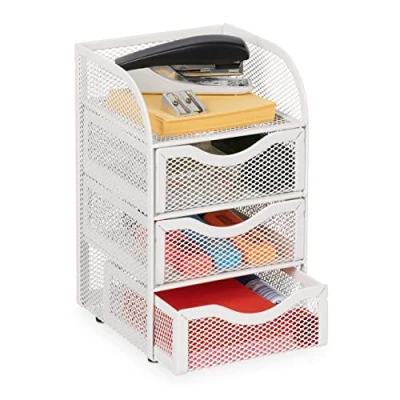 Imagen de Relaxdays Organizador Escritorio Metal, Cajonera Oficina 4 Compartimentos, 21x12,5x13 cm, Utensilios Despacho, Blanco, Acero