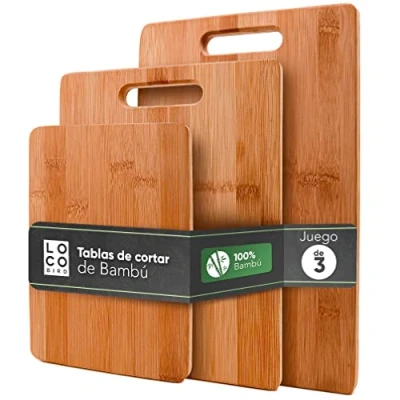 Imagen de Loco Bird Juego de tablas cortar bambú macizo 3 33x22 / 28x22 15x22cm Tabla cocina madera antibacteriana
