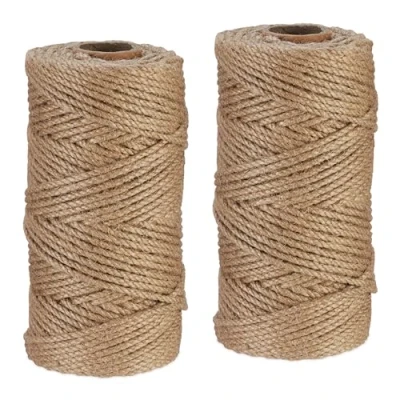 Imagen de Relaxdays Cuerda de Yute 4 mm, 2 Rollos 100 m Cada uno, Biodegradable, Manualidades, Jardín, Embalaje, Natural