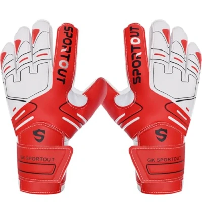 Imagen de Guantes de Portero para jóvenes y despiertos, con Protector Dedos, Antideslizantes, protección Fuerte los Color Negro (Rojo, 5)