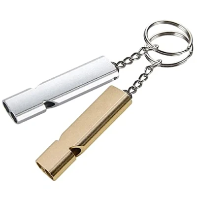 Imagen de 2 Piezas Silbato Emergencia, XCOZU de Plata Oro Doble Alta Frecuencia, Fuerte Rescate Aluminio para Supervivencia Camping Senderismo