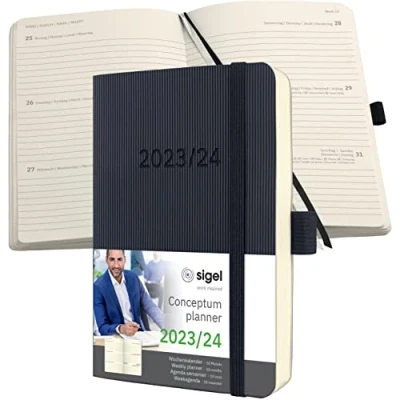 Imagen de SIGEL C2407 Conceptum Agenda semanal 2023/2024, aprox. A6, negro, tapa blanda, dos páginas = una semana, 240